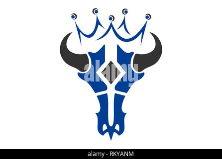 Logo crâne bull king concept vecteur icône modèle plat Banque D'Images