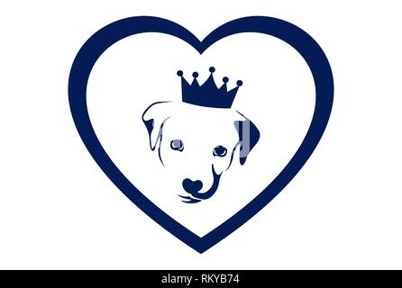 Amour de chien king logo concept concept vecteur icône modèle plat Banque D'Images