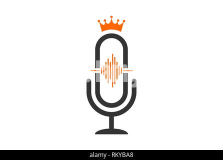 L'icône microphone king record concept logo vector design plat Banque D'Images