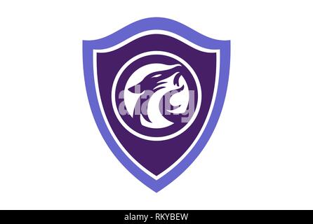 Résumé L'icône bouclier jaguar logo vector concept design plat Banque D'Images