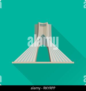 Modèle plat, ombre portée de l'icône de la tour Azadi à Téhéran, Iran Illustration de Vecteur