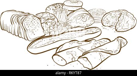 Produits de boulangerie monocrome, vector illustration dessinée à la main Illustration de Vecteur