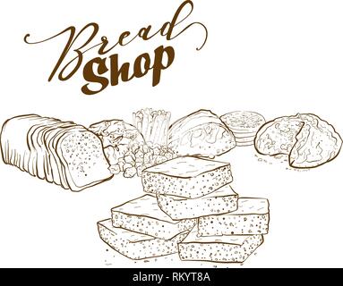 Collection de produits de boulangerie, vector illustration dessinée à la main Illustration de Vecteur