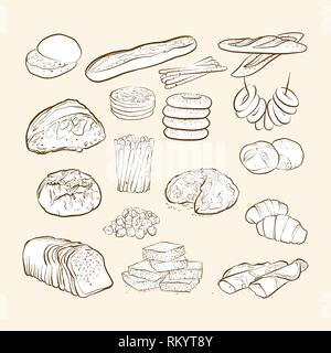 Boulangerie pains et icônes, vector illustration dessinée à la main Illustration de Vecteur