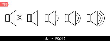 Une icône qui augmente et diminue le bruit. Icône indiquant le muet. Un ensemble d'icônes sonores avec différents niveaux de signal dans un style. Vecteur. EPS 10 Illustration de Vecteur