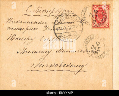 Lettre postal ouvert avec timbre rouge 1902, St.Petersburg, Russie Banque D'Images