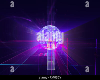 Ballon volant dans un tunnel - illustration 3d dans un style tech Banque D'Images