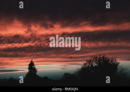 Coucher de soleil sur le village anglais Banque D'Images