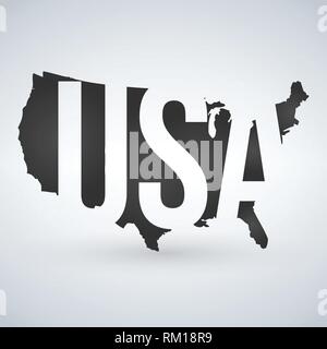 Nous logo ou icône avec USA lettres sur la carte, États-Unis d'Amérique. Vector illustration isolé sur fond moderne avec l'ombre. Illustration de Vecteur
