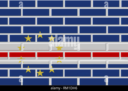 Cap-vert drapeau peint. Pavillon en brique patriotique. Drapeau national du Cap Vert Banque D'Images