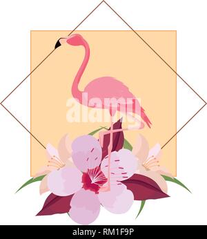 Flamingo oiseau exotique badge fleurs vector illustration Illustration de Vecteur
