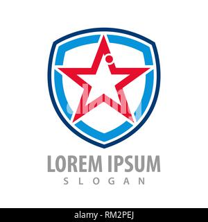 Star shield logo ligne concept design. L'élément de modèle graphique symbole Illustration de Vecteur