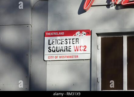 Londres, Royaume-Uni, le 7 février 2019, signe pour Leicester Square Banque D'Images