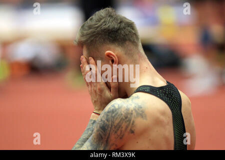 Ostrava, République tchèque. 12 Février, 2019. Le sauteur en longueur tchèque Radek Juska est perçu au cours de l'Intérieur tchèque, EAA Gala sportif intérieur réunion à Ostrava, en République tchèque, le 12 février 2019. Crédit : Petr Sznapka/CTK Photo/Alamy Live News Banque D'Images