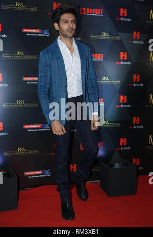 Mumbai, Inde. 12 février 2019. Bollywood acteur Kartk Vishion Aaryan lors du sommet 2019 Brent à ITC Maratha Hotel Saharin Grand Mumbai, Inde le 12 février 2019. Credit : Prodip Guha/Alamy Live News Banque D'Images