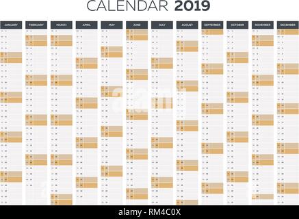 Calendrier d'affaires pour l'année 2019 modèle vectoriel Illustration de Vecteur