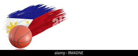 Coup de pinceau peint dans le drapeau des Philippines. Bannière de basket-ball avec design classique isolé sur fond blanc avec place pour votre texte. Banque D'Images