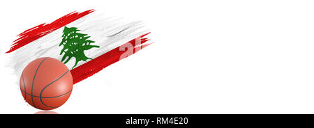 Coup de pinceau peint dans le drapeau du Liban. Bannière de basket-ball avec design classique isolé sur fond blanc avec place pour votre texte.