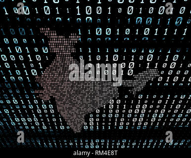 Matrice de réseau à code binaire, carte de l'Inde, transmission et stockage des données Banque D'Images