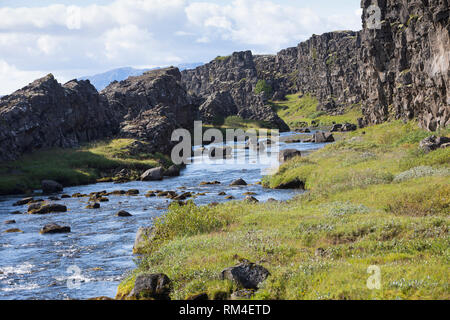 Öxará, Öxara, Fluß, Bach, Pingvellir, Þingvellir Þingvellir Þingvellir,,, Pingvellir-Nationalpark-Nationalpark. Öxará dans Parc national de Þingvellir, Ic Banque D'Images