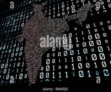 Matrice de réseau à code binaire, carte de l'Inde, transmission et stockage des données Banque D'Images