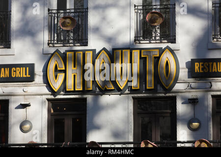 London, Greater London, Royaume-Uni, le 7 février 2018, un signe et un logo pour Leicester Square Chiquito restaurant Banque D'Images