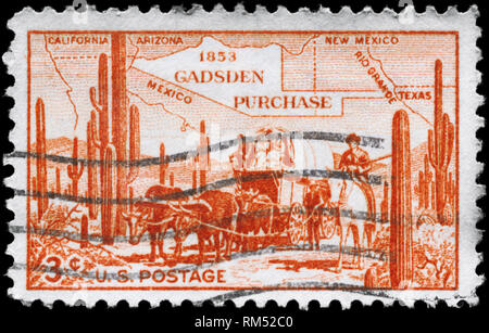 USA - VERS 1953 : timbre imprimé aux États-Unis consacrée à l'occasion du centenaire de l'achat de James Gadsden territoire du Mexique, vers 1953 Banque D'Images