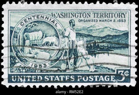 USA - VERS 1953 : timbre imprimé aux États-Unis consacrée à l'occasion du centenaire de l'organisation de territoire de Washington, vers 1953 Banque D'Images