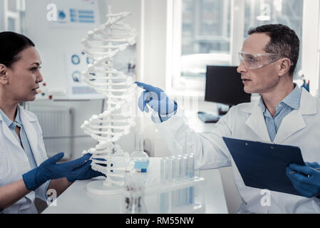 Les scientifiques étudiant concentré structure compliquée de l'ADN humain Banque D'Images