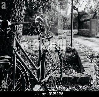 Old rusty vintage vélo avec fond peu profond Banque D'Images