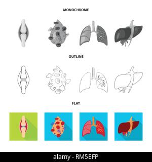 Sang,os,foie,poumon,plasma,tendon,trachée,tube,cell,ligament pulmonaire,corps,dommage,capot,l'artère musculaire,,don,respiratoire,système,moelle,maladie,sain,mixte,moteur,artères,cartilage,pression,hépatite,génétique,infection,biologie,scientifique,recherche,laboratoire,anatomie,organe interne,,médical,des,santé,,set,icône,,illustration,collection,isolé,design,graphisme,élément vecteur vecteurs,signer , Illustration de Vecteur