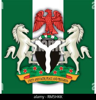 République Fédérale du Nigeria armoiries et drapeau, vector illustration Illustration de Vecteur