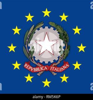 Italie armoiries sur le drapeau de l'Union européenne, vector illustration Illustration de Vecteur