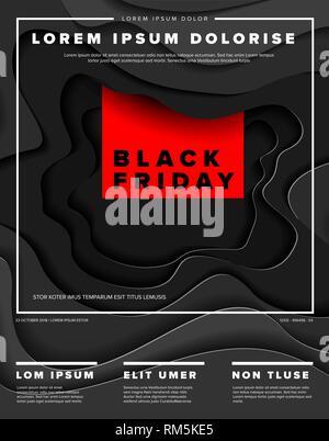 Vecteur moderne Le vendredi noir de modèle avec un profond effet coupe papier - version rouge foncé Illustration de Vecteur