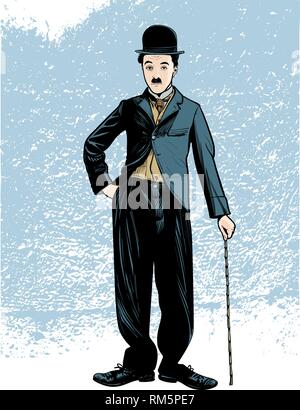 Portrait de Charlie Chaplin dans l'art de l'illustration. Il a été acteur comique anglais, movie maker et compositeur qui a augmenté la notoriété à l'ère du film muet. Illustration de Vecteur