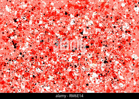 Couleur corail vivant de l'année 2019. Blanc brillant, noir et rouge ronde aléatoire sur les éclaboussures de peinture de fond. Abstract texture colorée Banque D'Images