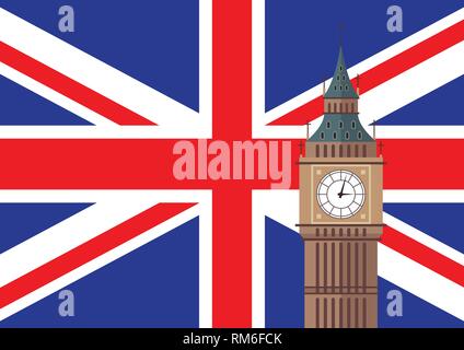 Big Ben avec pavillon britannique. Vector illustration Illustration de Vecteur