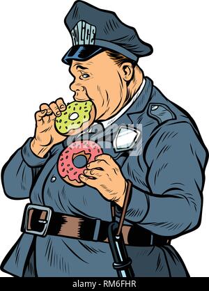 Cop mange donut. isoler sur fond blanc Illustration de Vecteur