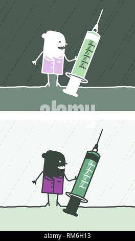 Colored cartoon - vector hand drawn characters - nurse with syringe Illustration de Vecteur