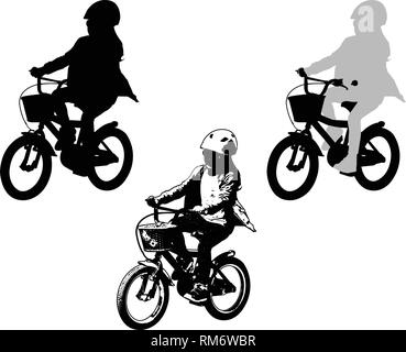 Vélo fille d'âge préscolaire et croquis silhouette - vector Illustration de Vecteur