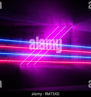Abstract digital fond graphique avec neon lumineux lignes de lumière, de rendu 3d illustration Banque D'Images