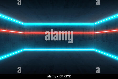 Résumé Contexte intérieur sombre avec des lignes de lumière au néon, rendu 3d illustration Banque D'Images