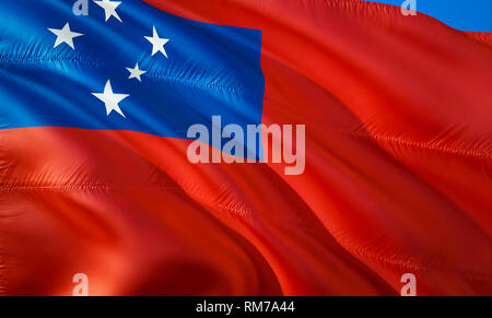 Drapeau de Samoa. Waving Flag 3D design. Le symbole national du Samoa, rendu 3D. Couleurs nationales du Samoa forme 3D design fond signe. Ruban 3D Banque D'Images