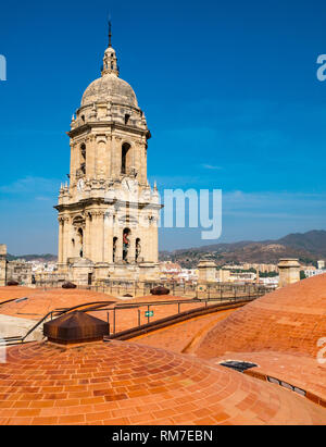 Toit en briques voûté inhabituelle et clocher, Basilique Cathédrale, Malaga, Andalousie, Espagne Banque D'Images