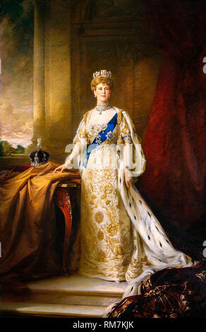 La reine Mary de Teck du Royaume-Uni dans Coronation robes, portrait de William Llewellyn, peinture vers 1911 Banque D'Images