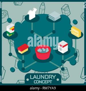 Concept isométrique couleur blanchisserie des icônes. Illustration vectorielle, EPS 10 Illustration de Vecteur