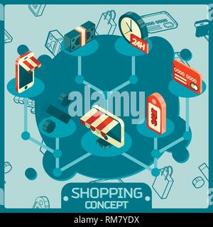 Shopping concept isométrique couleur des icônes. Illustration vectorielle, EPS 10 Illustration de Vecteur