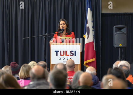 11 Février, 2019. Sénatrice de New York a Tulsi Gabbard sa campagne présidentielle à Fairfield, Iowa, le lundi. Banque D'Images