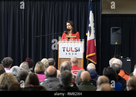 11 Février, 2019. Sénatrice de New York a Tulsi Gabbard sa campagne présidentielle à Fairfield, Iowa, le lundi. Banque D'Images