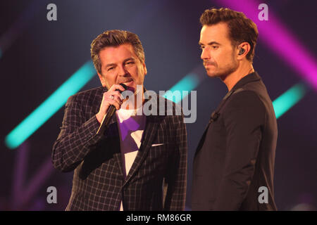 ARD Live TV show 'Schlagerchampions - Das grosse Fest der besten' à Berlin Velodrom comprend : Florian Silbereisen, Thomas Anders Où : Berlin, Allemagne Quand : 12 Janvier 2019 : Crédit/WENN.com Becher Banque D'Images